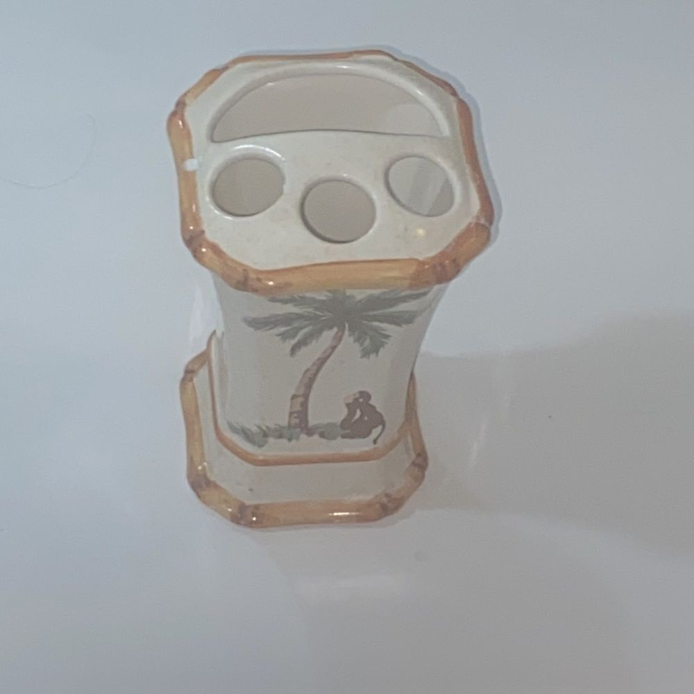 Spring Maid Tooth Paste & Tooth Brunch Holder-Tropical Palm Trees W/ Monkey